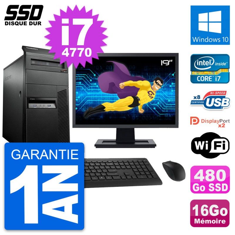 Lenovo M93p 19" Screen PC Tour - Intel i7-4770, 16GB RAM, 480GB SSD, Windows 10, Wifi