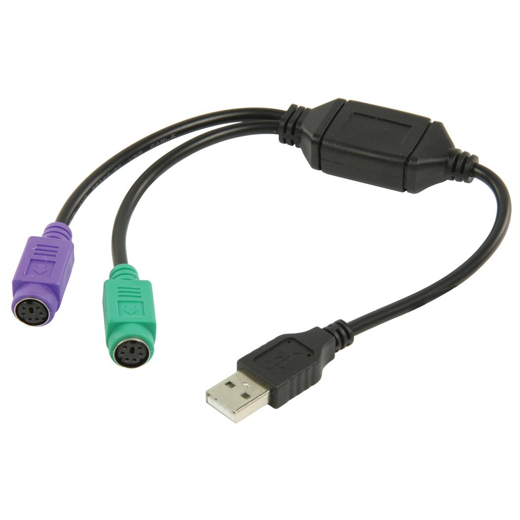 Câble Valueline USB 2.0, 0,3 m, 2 x 6 broches Mini-DIN vers USB A, Noir
