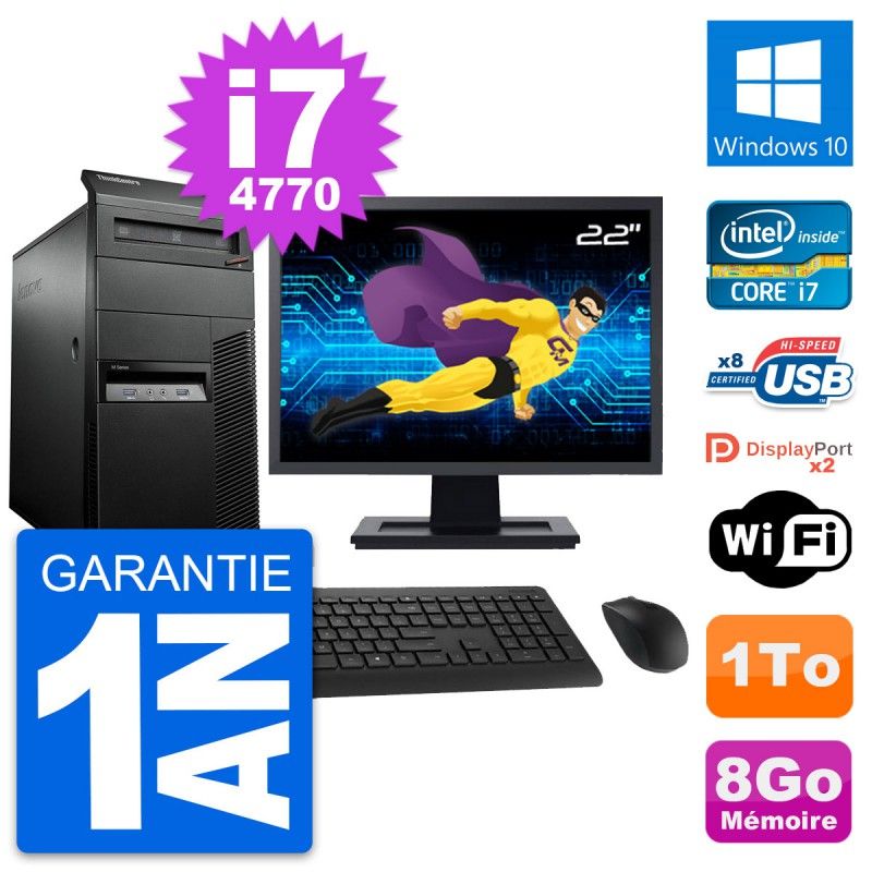 Lenovo M93p 22-inch Desktop PC - Intel i7-4770, 8GB RAM, 1TB HDD, Windows 10, WiFi