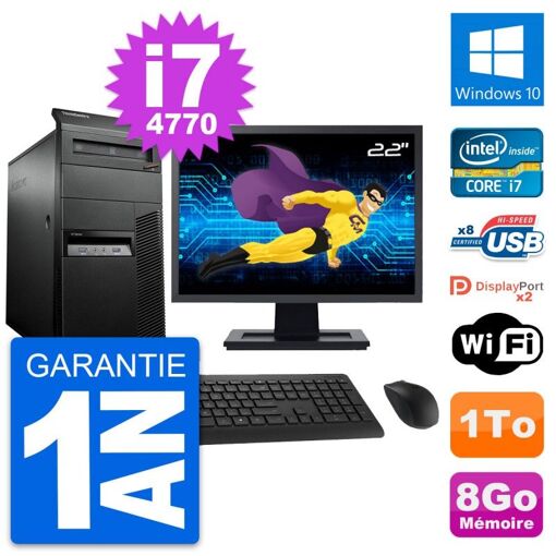 Lenovo M93p 22-inch Desktop PC - Intel i7-4770, 8GB RAM, 1TB HDD, Windows 10, WiFi