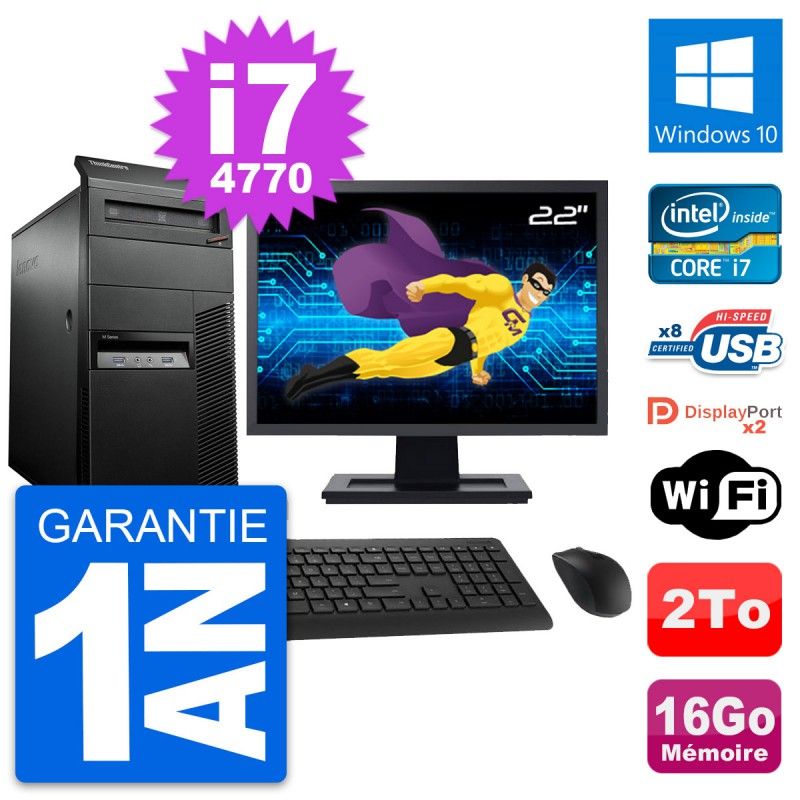 Lenovo M93p 22-inch Desktop PC - Intel i7-4770, 16GB RAM, 2TB Hard Drive, Windows 10