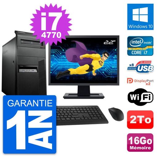Lenovo M93p 22-inch Desktop PC - Intel i7-4770, 16GB RAM, 2TB Hard Drive, Windows 10