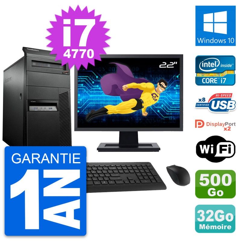 Lenovo M93p 22-inch Core i7-4770 32GB RAM 500GB HDD Windows 10 WiFi Desktop Computer