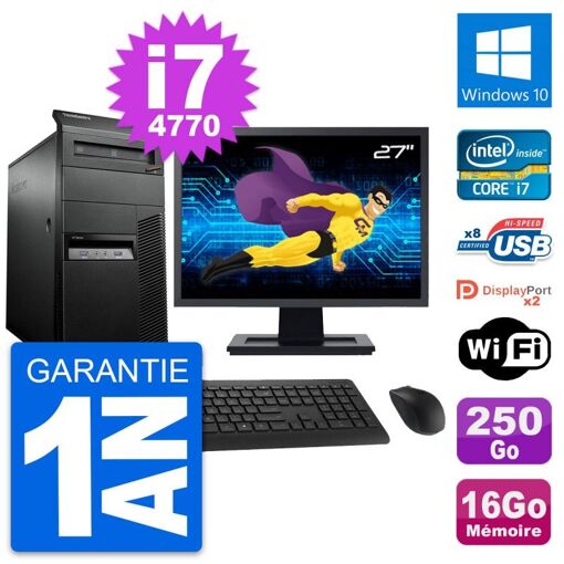 Lenovo M93p 27-inch Core i7-4770, 16GB RAM, 250GB HDD, Windows 10, WiFi Desktop PC