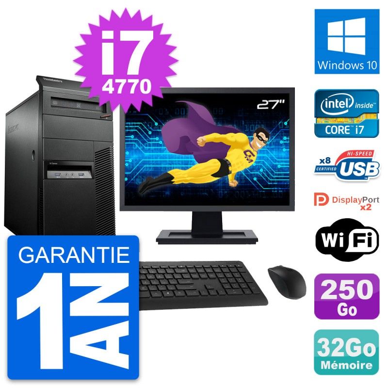 Lenovo M93p 27" All-in-One PC - Core i7, 32GB RAM, 250GB SSD, Windows 10
