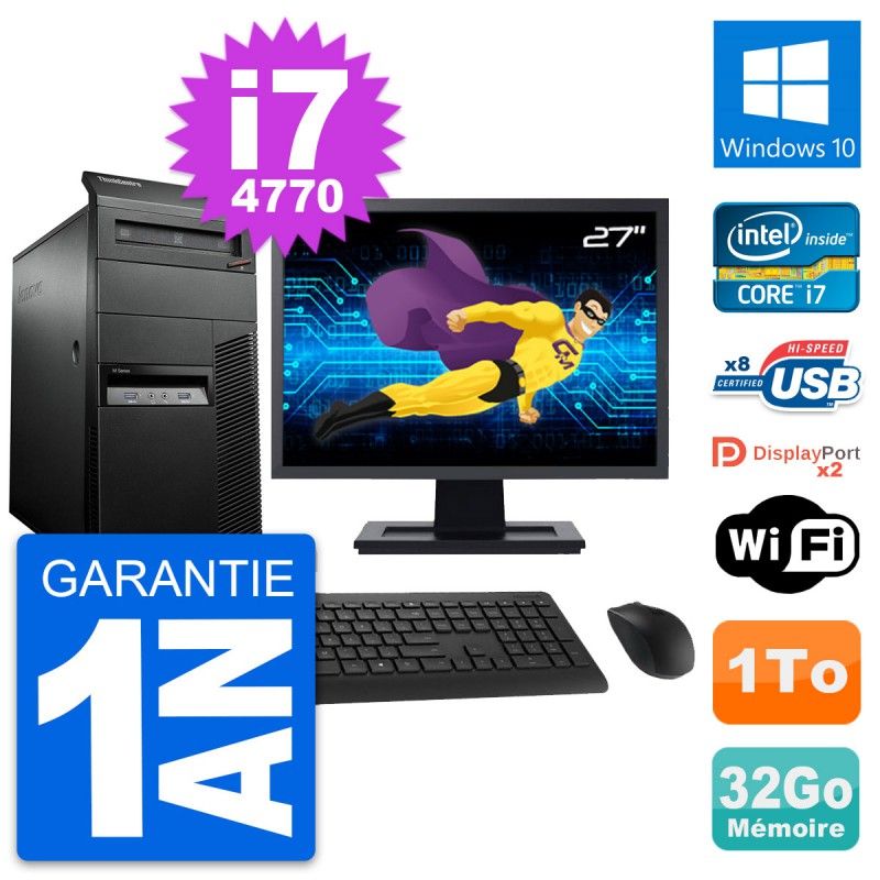 Lenovo M93p 27" All-in-One PC - Intel i7-4770, 32GB RAM, 1TB HDD, Windows 10