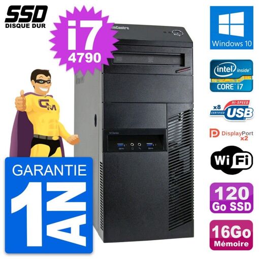Lenovo ThinkCentre M93p Desktop PC - Intel i7-4790, 16GB RAM, 120GB SSD, Windows 10, WiFi