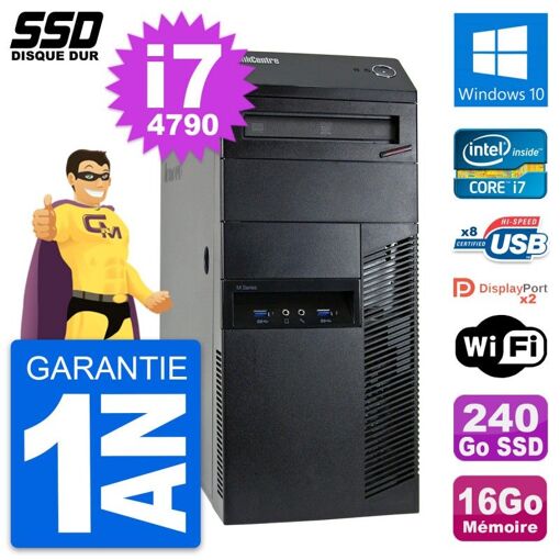 Lenovo ThinkCentre M93p Desktop Computer - Intel i7-4790, 16GB RAM, 240GB SSD, Windows 10, WiFi