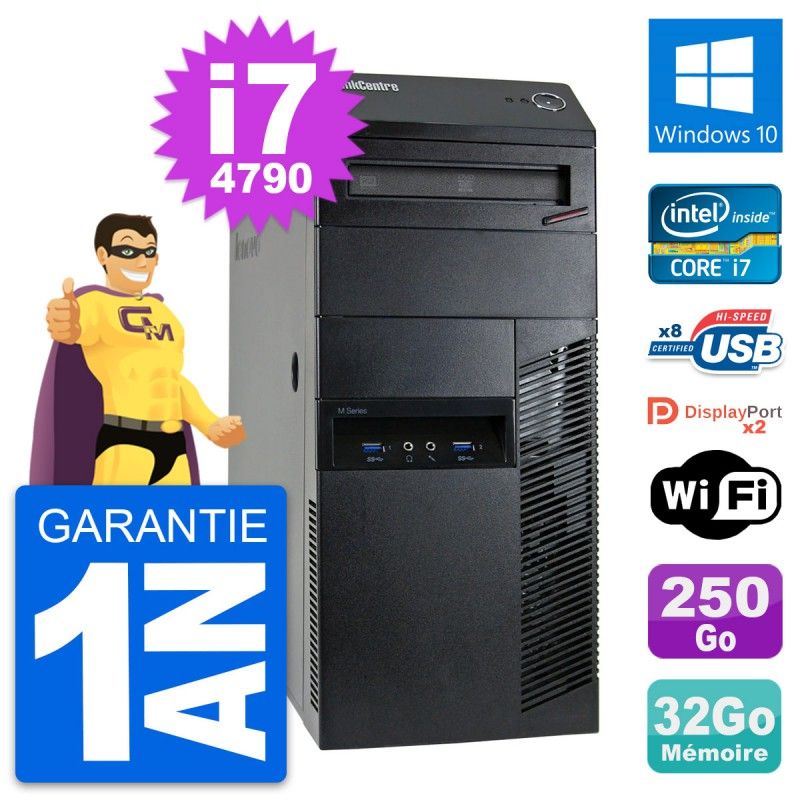 Lenovo ThinkCentre M93p Desktop PC - i7-4790, 32GB RAM, 250GB SSD, Windows 10, WiFi