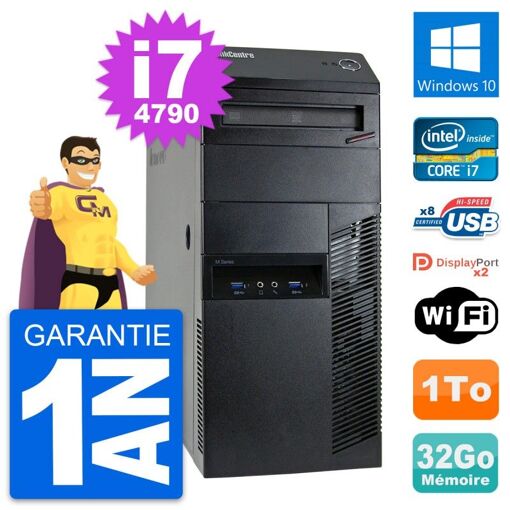 Lenovo ThinkCentre M93p Core i7-4790 32GB RAM 1TB HDD Windows 10 Wi-Fi Desktop PC