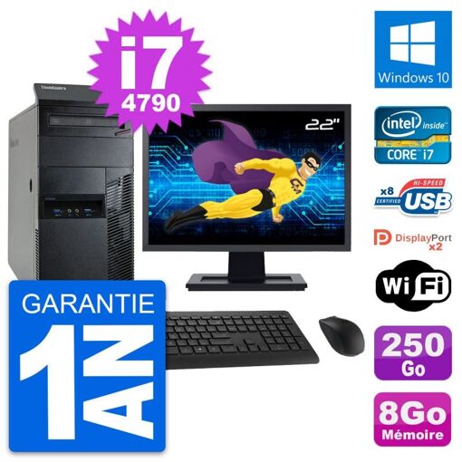 Lenovo M93p Desktop PC - 22" Screen, Intel i7-4790, 8GB RAM, 250GB HDD, Windows 10, WiFi