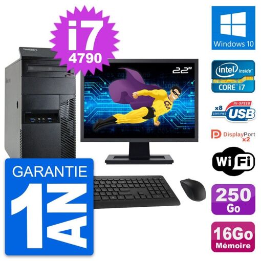 Lenovo M93p 22-inch Core i7-4790 16GB RAM 250GB SSD Windows 10 Wi-Fi Desktop PC