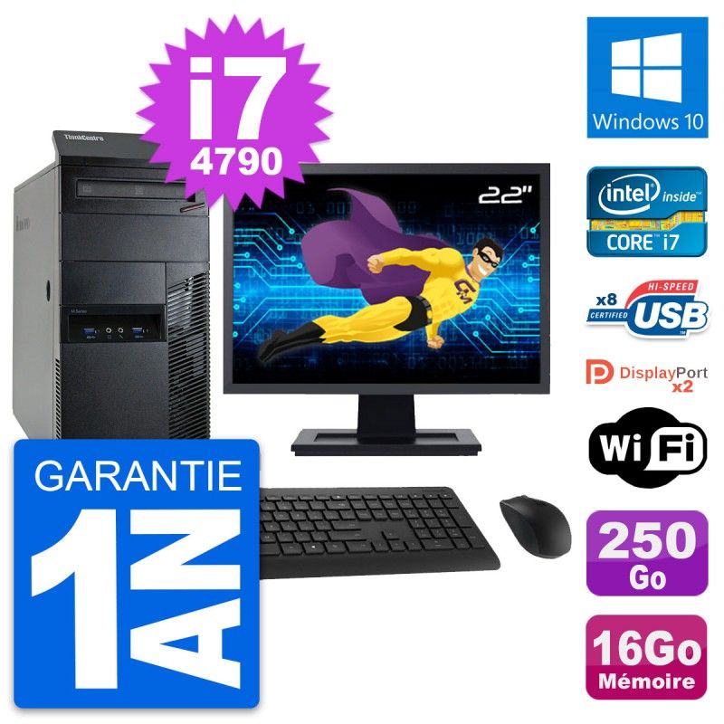 Lenovo M93p 22-inch Core i7-4790 16GB RAM 250GB SSD Windows 10 Wi-Fi Desktop PC