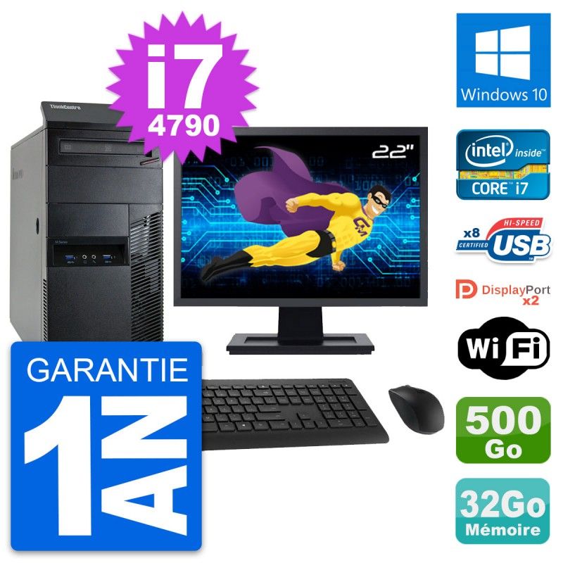 Lenovo M93p 22-inch Core i7-4790 32GB RAM 500GB HDD Windows 10 WiFi Desktop PC