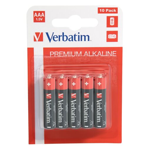 Baterías Verbatim alcalinas Premium AAA (1,5 V, LR03, paquete de 10)