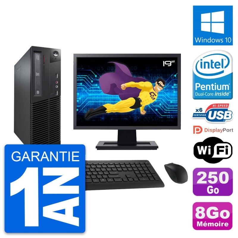 Lenovo M73 SFF Desktop Computer, 19" Screen, Intel G3220, 8GB RAM, 250GB HDD, Windows 10, WiFi