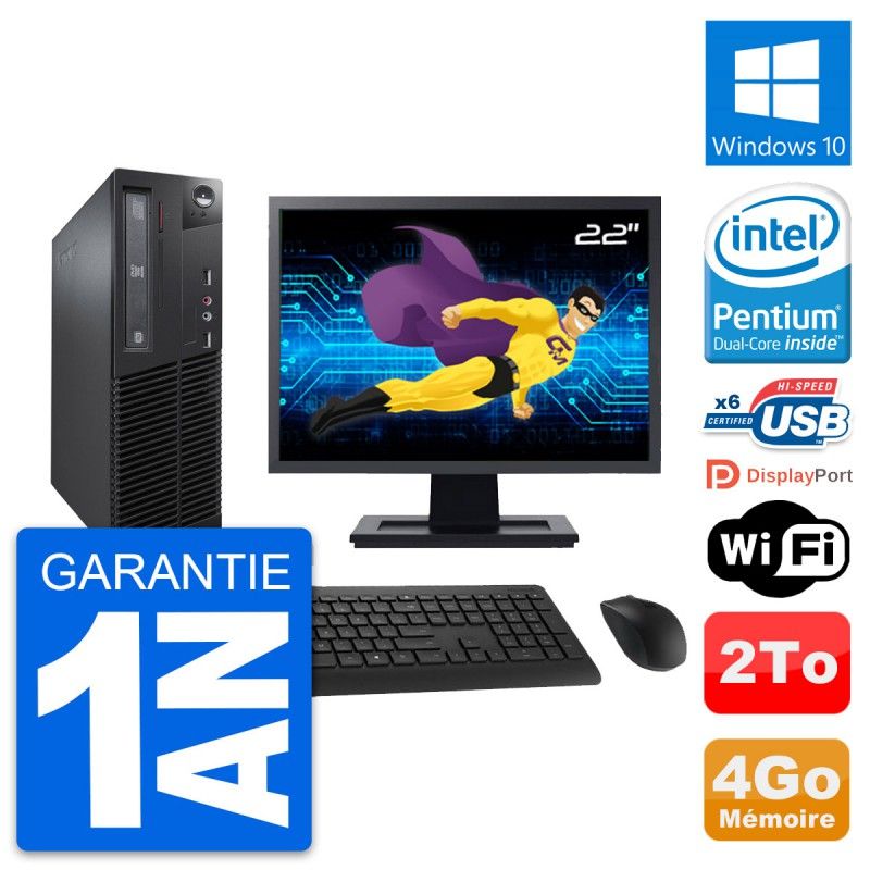 Lenovo M73 SFF Desktop Computer - 22" Screen, Intel G3220, 4GB RAM, 2TB HDD, Windows 10, WiFi