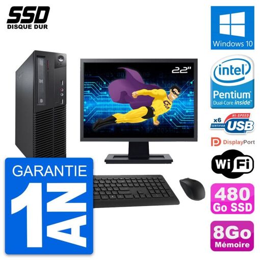 Lenovo M73 SFF Desktop Computer, 22" Screen, Intel G3220, 8GB RAM, 480GB SSD, Windows 10, Wifi