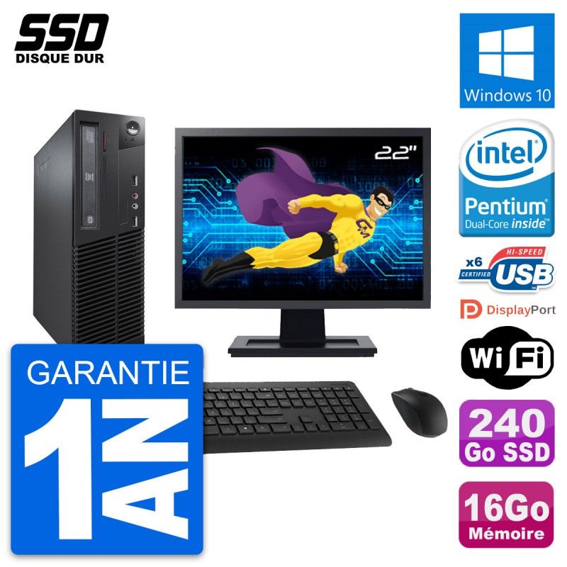 Lenovo M73 SFF Desktop Computer - 22" Screen, Intel Pentium G3220, 16GB RAM, 240GB SSD, Windows 10, Wifi