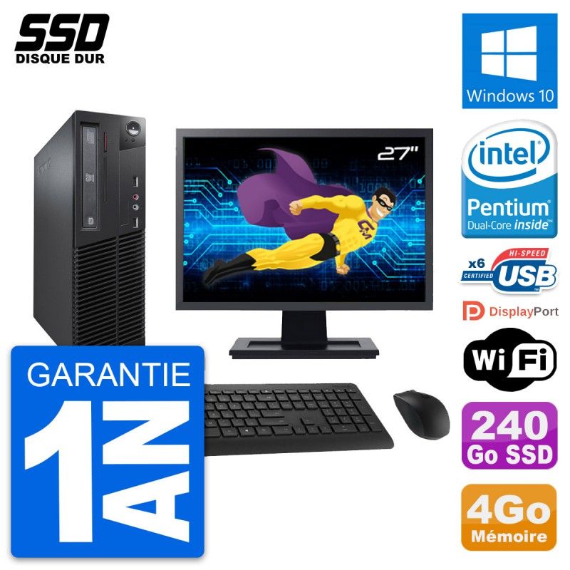 Lenovo M73 SFF Desktop Computer - 27" Screen, Intel G3220, 4GB RAM, 240GB SSD, Windows 10, WiFi