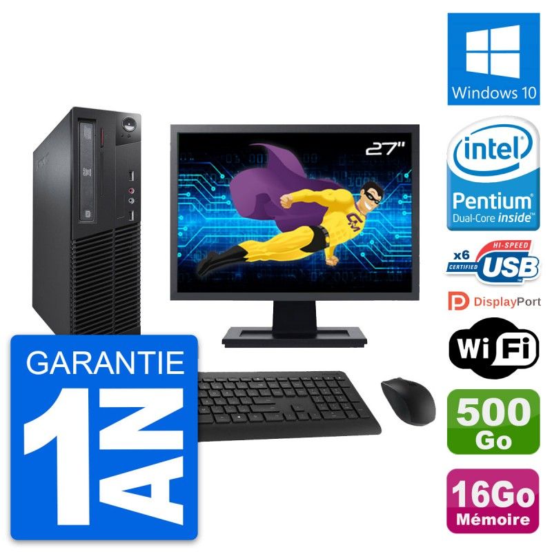 Lenovo M73 SFF Desktop Computer - 27" Screen, Intel G3220, 16GB RAM, 500GB HDD, Windows 10, WiFi