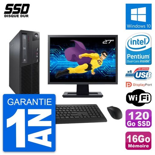 Lenovo M73 SFF Desktop Computer, 27" Screen, Intel G3220, 16GB RAM, 120GB SSD, Windows 10, WiFi