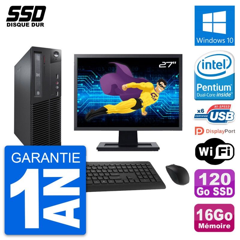 Lenovo M73 SFF Desktop Computer, 27" Screen, Intel G3220, 16GB RAM, 120GB SSD, Windows 10, WiFi