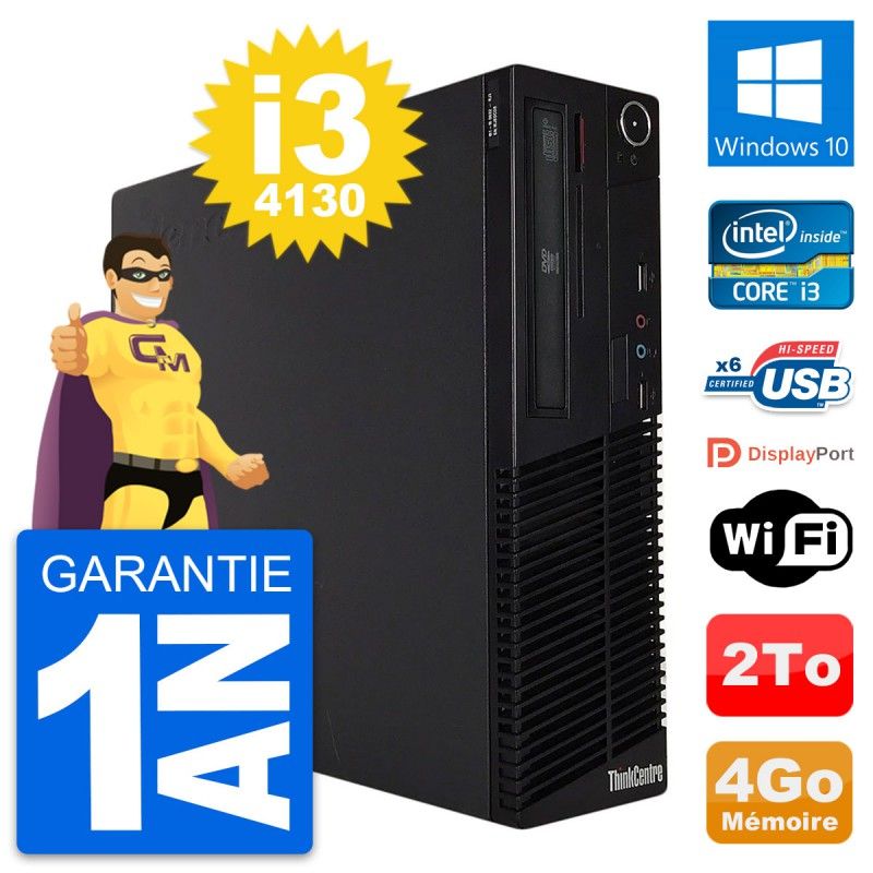 Lenovo ThinkCentre M73 SFF Computer - Intel i3-4130, 4GB RAM, 2TB HDD, Windows 10, WiFi