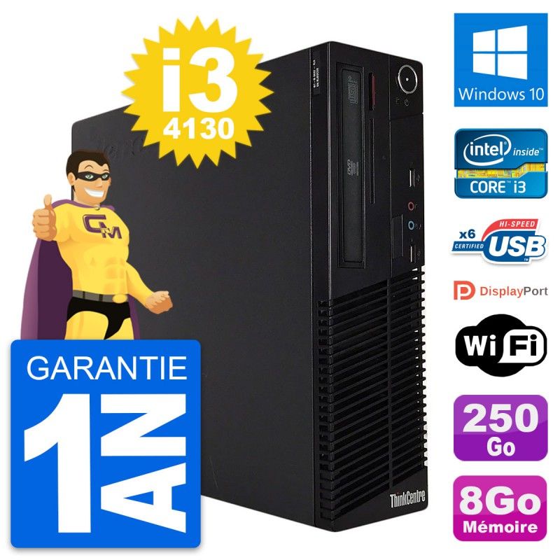 Lenovo ThinkCentre M73 SFF Desktop - Intel Core i3-4130, 8GB RAM, 250GB HDD, Windows 10, WiFi