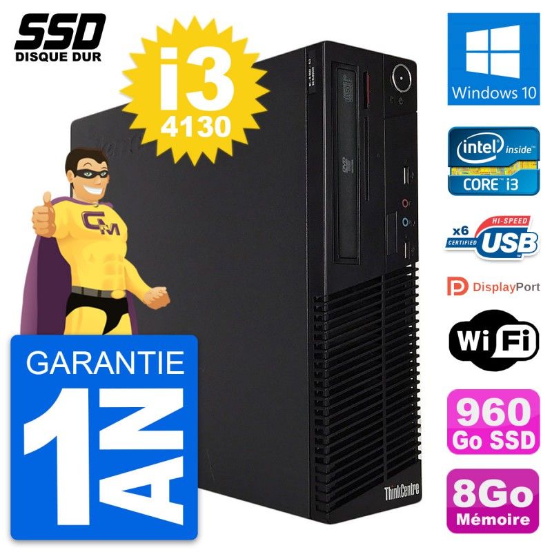 Lenovo ThinkCentre M73 SFF Desktop PC - Intel i3-4130, 8GB RAM, 960GB SSD, Windows 10, Wifi