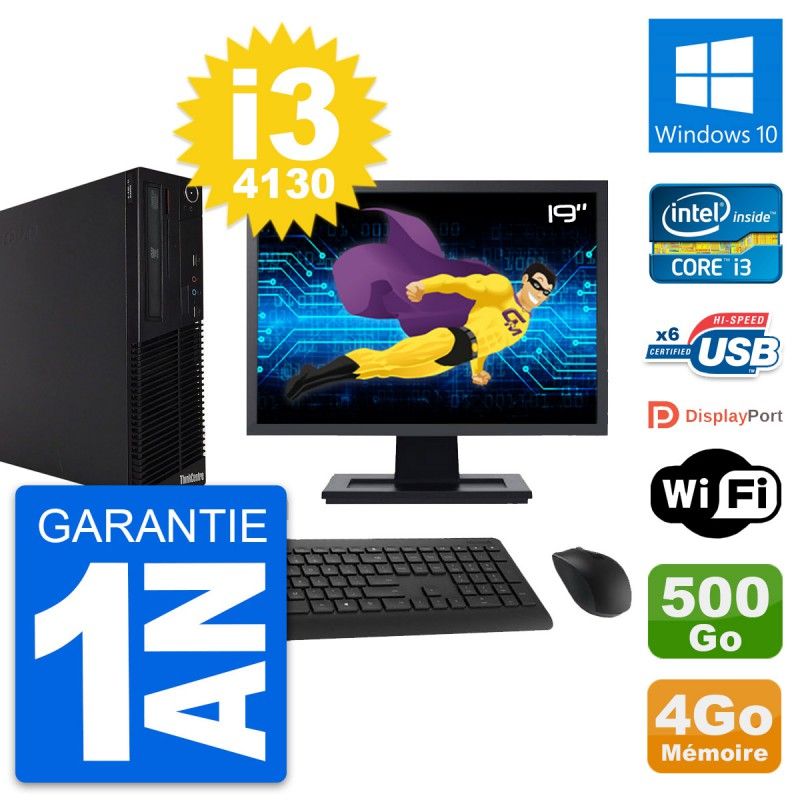 Lenovo M73 SFF Desktop Computer - 19" Screen, Intel i3-4130, 4GB RAM, 500GB HDD, Windows 10, WiFi