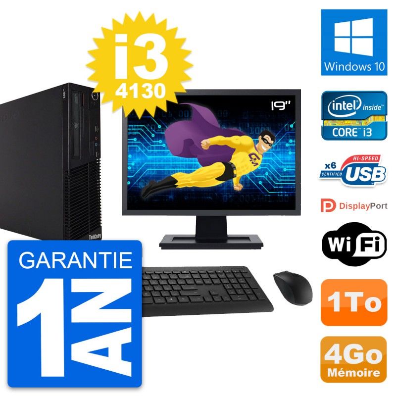Lenovo M73 SFF Desktop Computer - 19" Screen, Intel i3-4130, 4GB RAM, 1TB HDD, Windows 10, WiFi