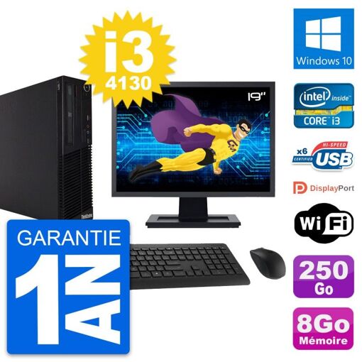 Lenovo M73 SFF Desktop Computer - 19" Screen, Intel i3-4130, 8GB RAM, 250GB HDD, Windows 10, WiFi