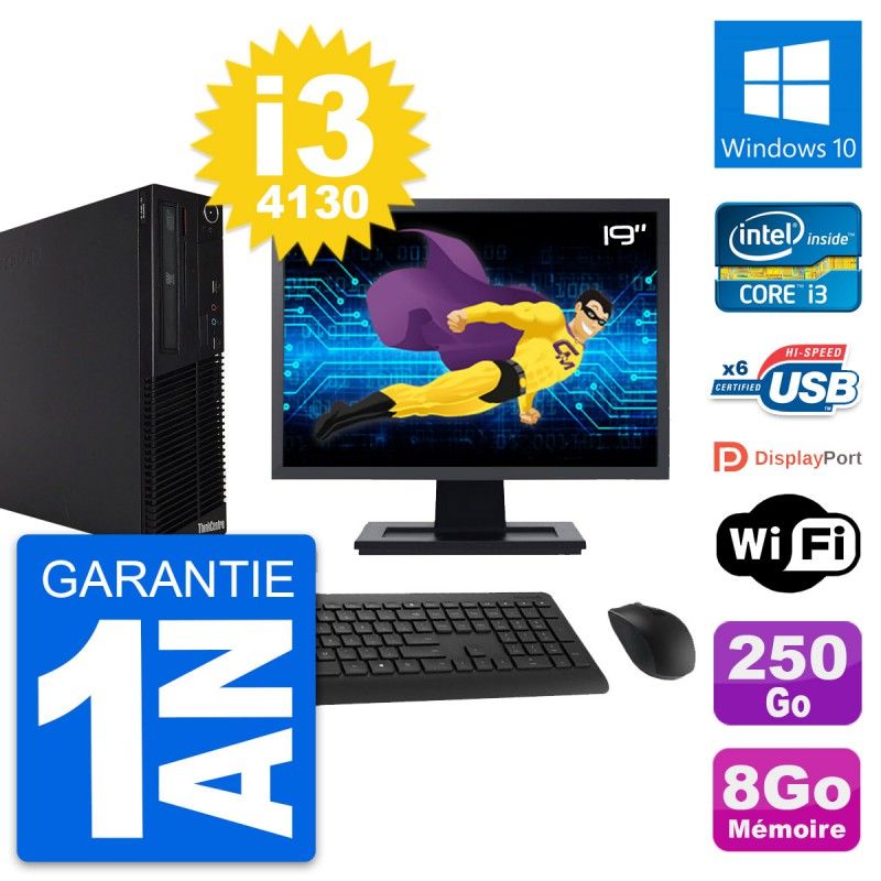 Lenovo M73 SFF Desktop Computer - 19" Screen, Intel i3-4130, 8GB RAM, 250GB HDD, Windows 10, WiFi