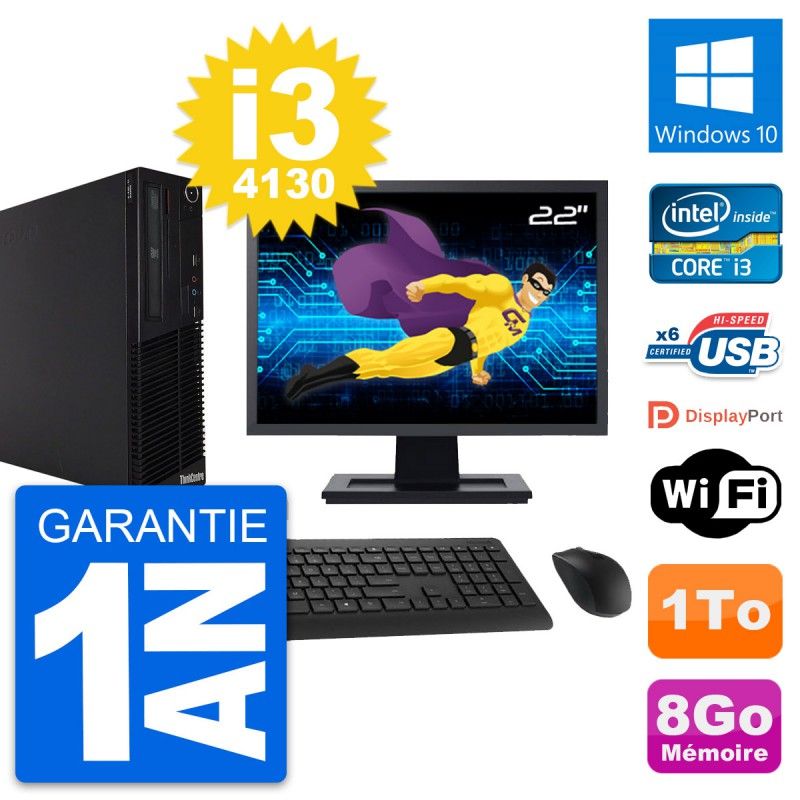 Lenovo M73 SFF Desktop Computer, 22" Screen, Intel i3-4130, 8GB RAM, 1TB HDD, Windows 10, WiFi