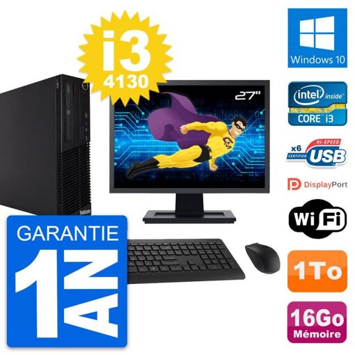 Lenovo M73 SFF Desktop Computer - 27" Screen, Intel i3-4130, 16GB RAM, 1TB HDD, Windows 10, WiFi