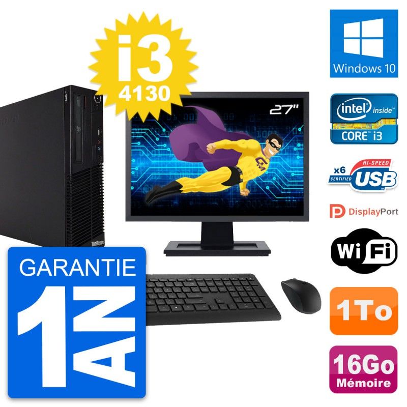 Lenovo M73 SFF Desktop Computer - 27" Screen, Intel i3-4130, 16GB RAM, 1TB HDD, Windows 10, WiFi
