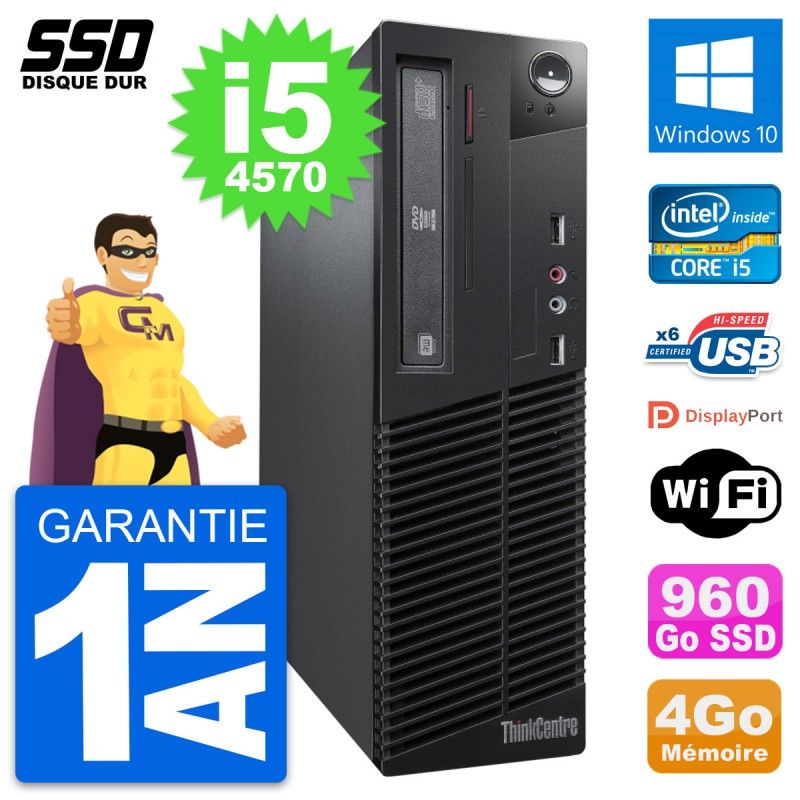 Lenovo ThinkCentre M73 SFF Desktop Computer - Intel i5-4570, 4GB RAM, 960GB SSD, Windows 10, WiFi