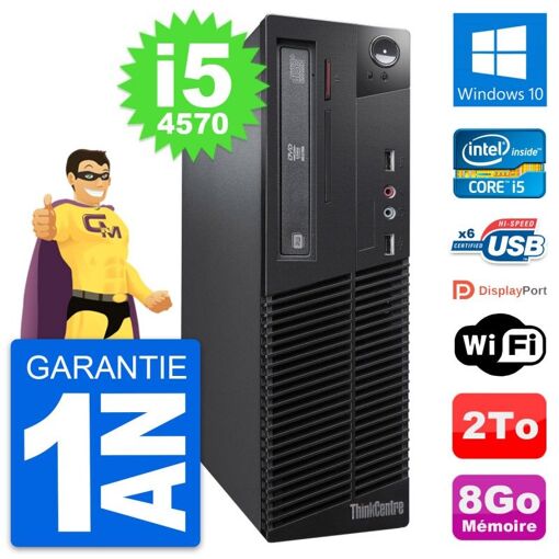 Lenovo ThinkCentre M73 SFF Desktop Computer - Intel i5-4570, 8GB RAM, 2TB HDD, Windows 10, WiFi