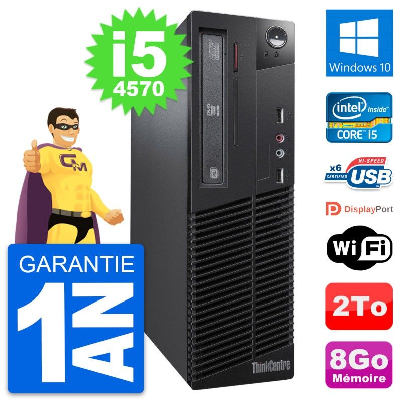 Lenovo ThinkCentre M73 SFF Desktop Computer - Intel i5-4570, 8GB RAM, 2TB HDD, Windows 10, WiFi