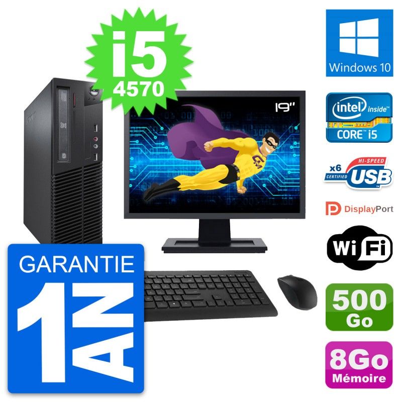 Lenovo M73 SFF Desktop Computer, 19" Screen, Intel i5-4570, 8GB RAM, 500GB HDD, Windows 10, Wifi
