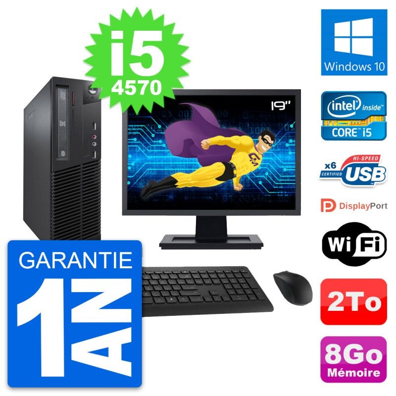 Lenovo M73 SFF Desktop Computer - 19" Screen, Intel i5-4570, 8GB RAM, 2TB HDD, Windows 10, WiFi