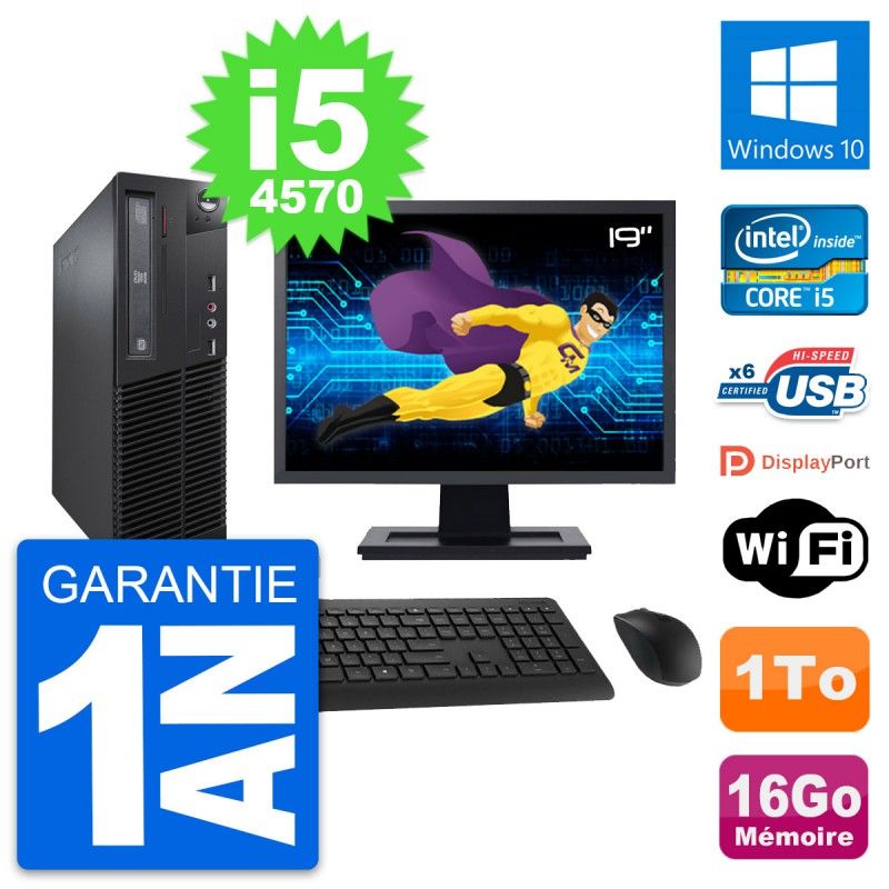 Lenovo M73 SFF Desktop Computer - 19" Screen, Intel i5-4570, 16GB RAM, 1TB HDD, Windows 10, WiFi