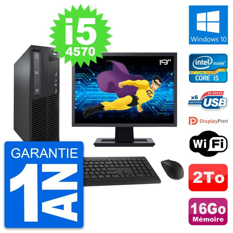 Lenovo M73 SFF Desktop Computer, 19" Screen, Intel i5-4570, 16GB RAM, 2TB HDD, Windows 10, WiFi