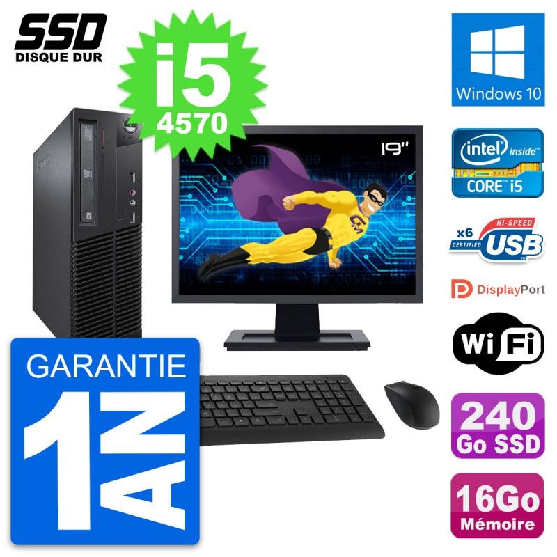 Lenovo M73 SFF Desktop Computer - 19" Screen, Intel i5-4570, 16GB RAM, 240GB SSD, Windows 10, WiFi