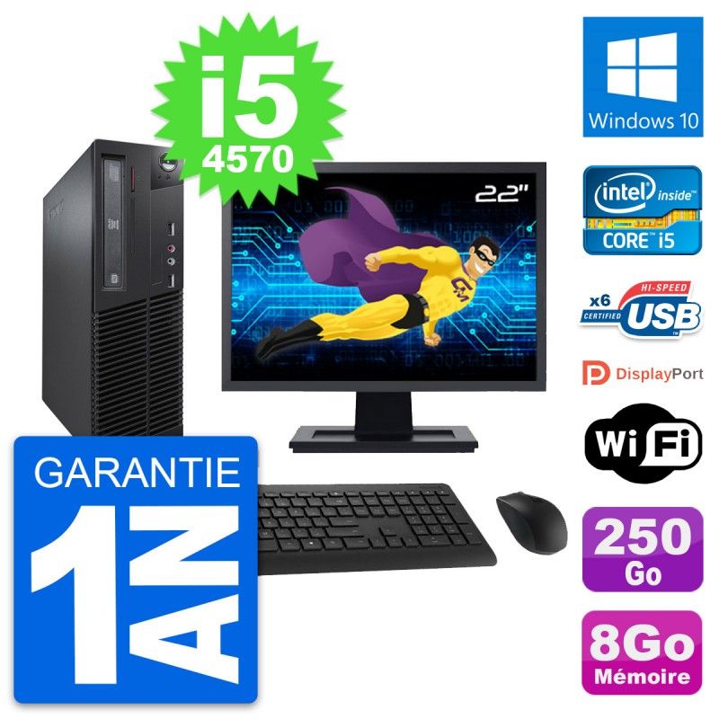 Lenovo M73 SFF Desktop Computer - 22" Screen, Intel i5-4570, 8GB RAM, 250GB HDD, Windows 10, WiFi
