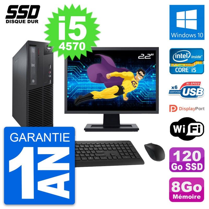 Lenovo M73 SFF 22" Screen, Intel i5-4570, 8GB RAM, 120GB SSD, Windows 10, WiFi