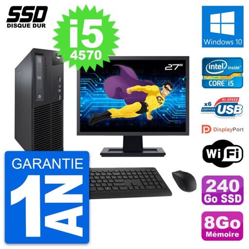 Lenovo M73 SFF 27" Screen, Intel i5-4570, 8GB RAM, 240GB SSD, Windows 10, Wifi