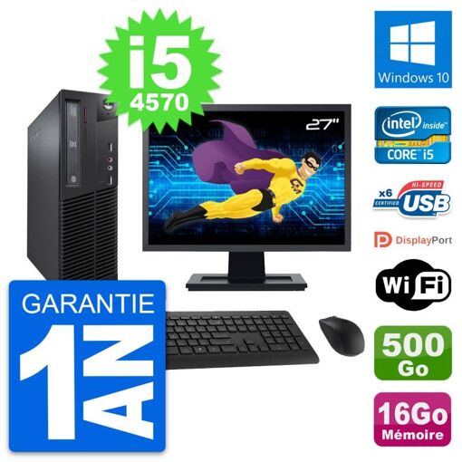 Lenovo M73 SFF 27" Screen, Intel i5-4570, 16GB RAM, 500GB HDD, Windows 10, Wifi