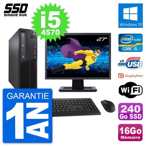Lenovo M73 SFF Desktop Computer, 27" Screen, Intel i5-4570, 16GB RAM, 240GB SSD, Windows 10, WiFi